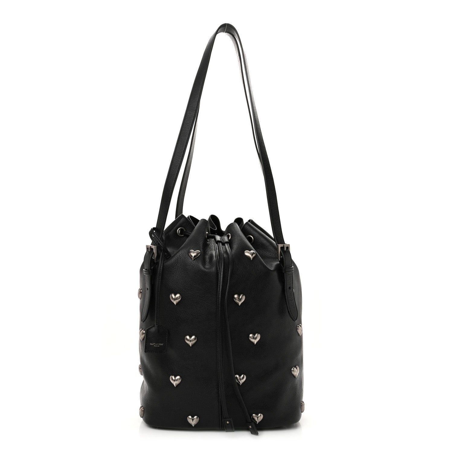Saint Laurent Lambskin Medium Heart Studded Riva Bucket Bag Black 1 of 11