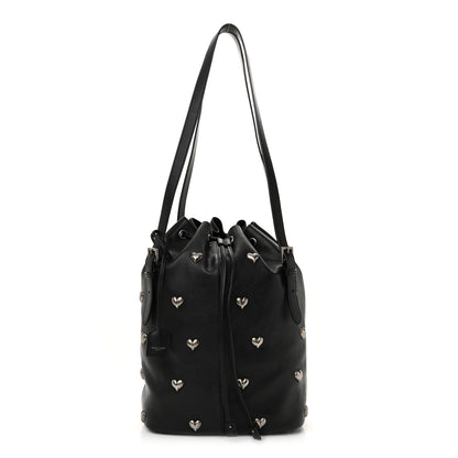 Saint Laurent Lambskin Medium Heart Studded Riva Bucket Bag Black 1 of 11