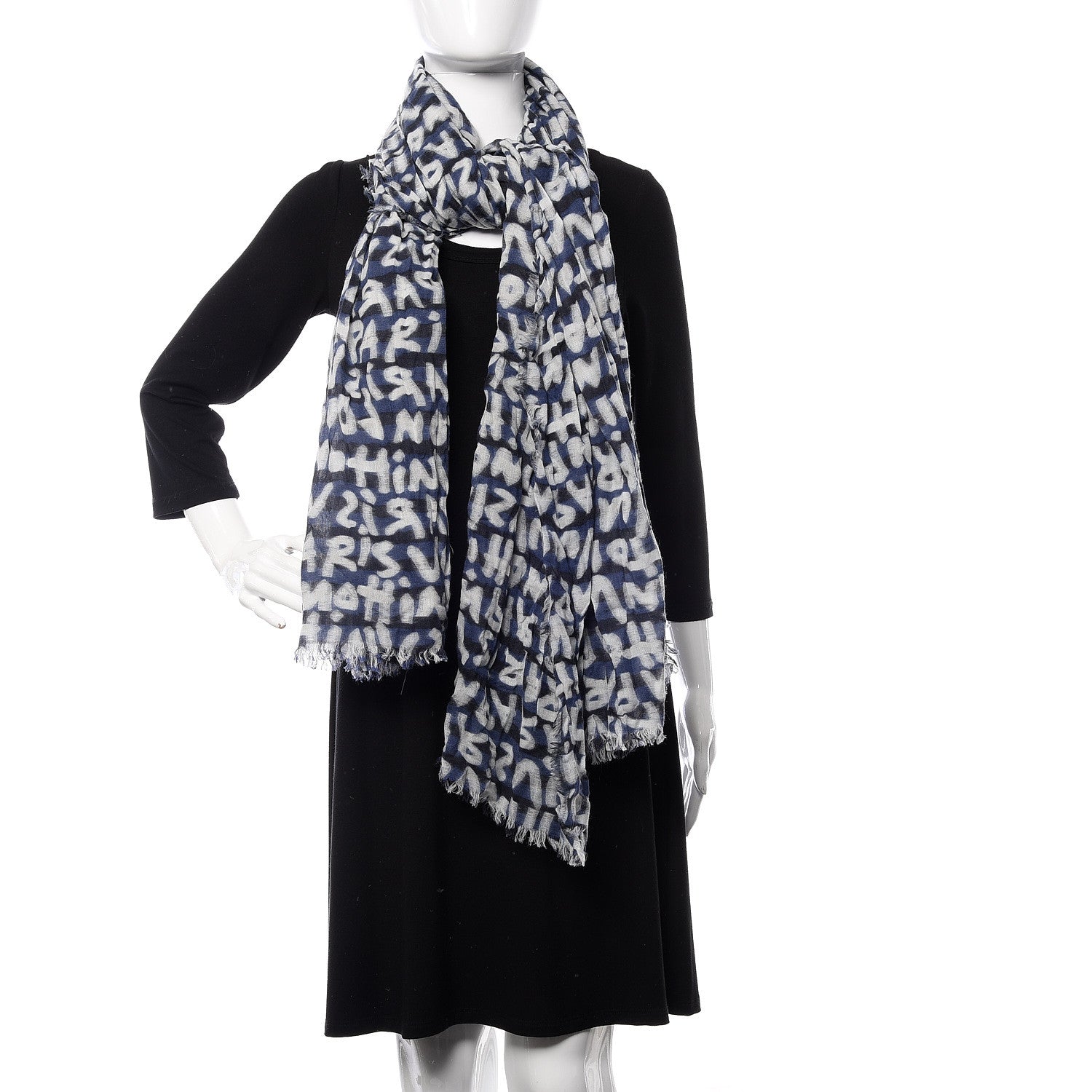 Louis Vuitton Wool Cotton Graffiti Etole Stole Blue 2 of 4