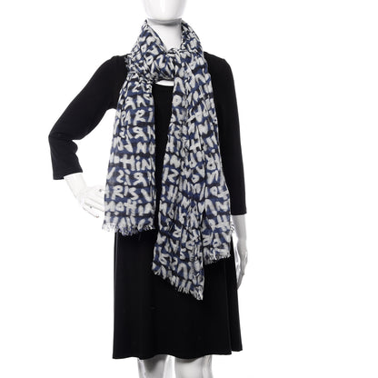 Louis Vuitton Wool Cotton Graffiti Etole Stole Blue 2 of 4