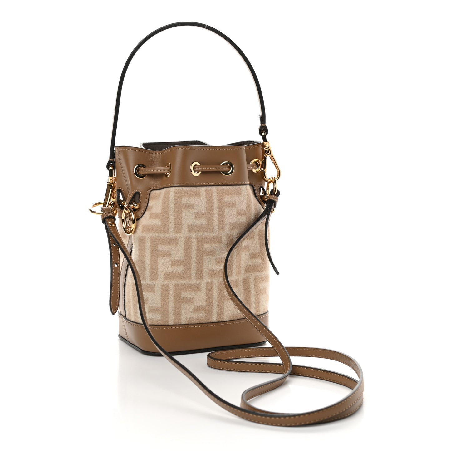 Wool Vitello King FF 1974 Mini Mon Tresor Bucket Bag Beige Cammello Sand