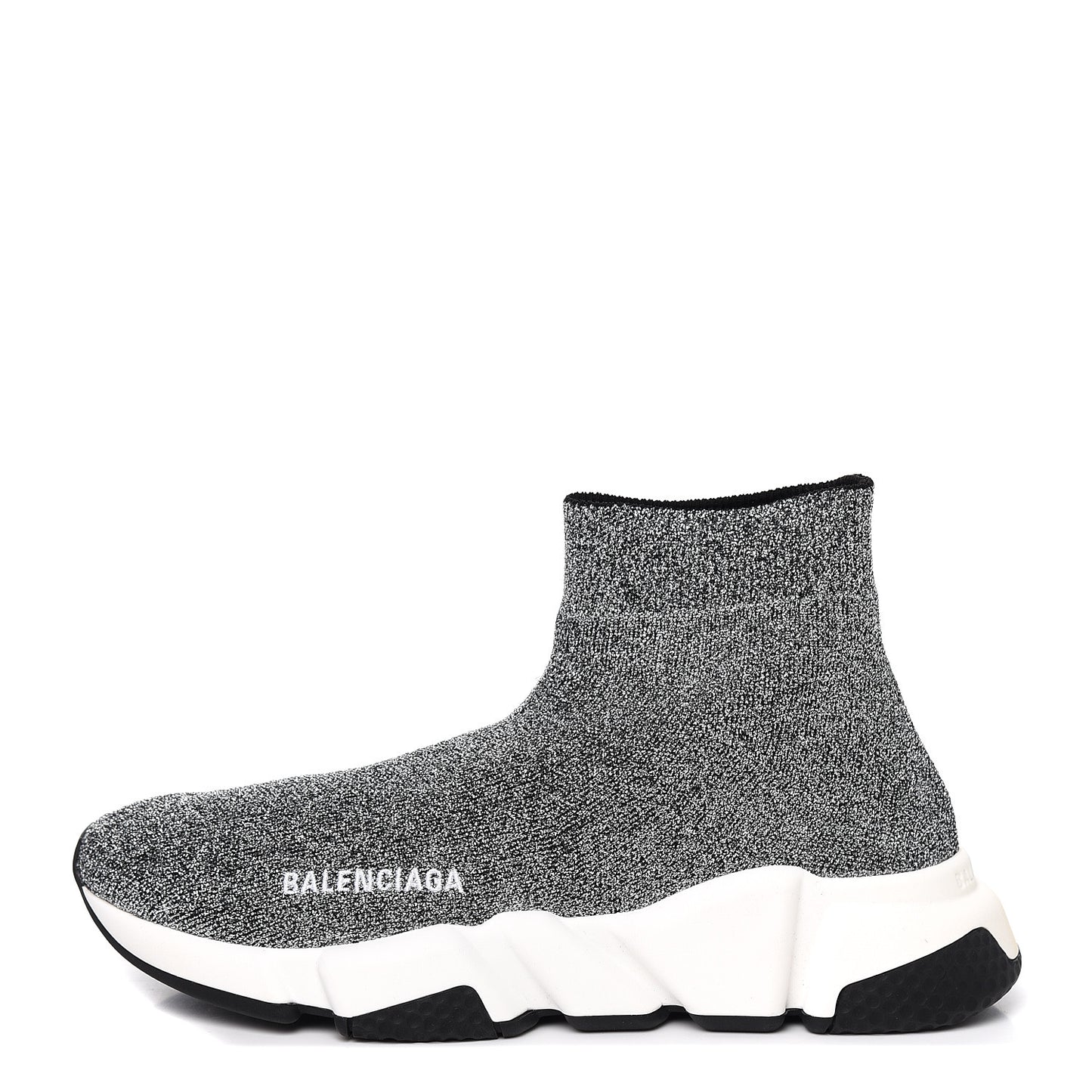 Laminated Knit Bi-Color Sole Womens Speed Sneakers 37 Silver White Black