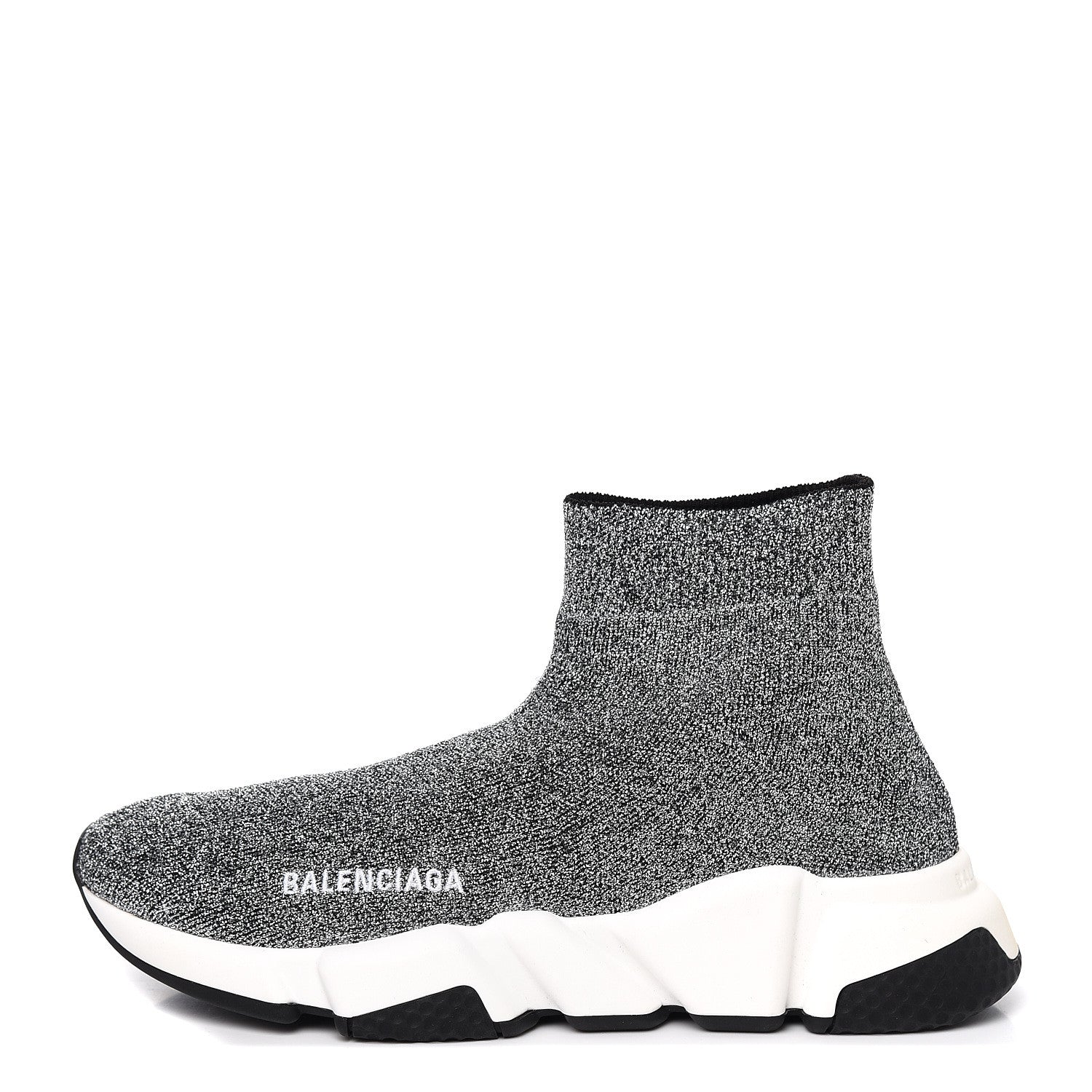 Balenciaga Laminated Knit Bi-Color Sole Womens Speed Sneakers 37 Silver White Black 1 of 9