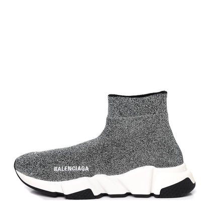 Balenciaga Laminated Knit Bi-Color Sole Womens Speed Sneakers 37 Silver White Black 1 of 9