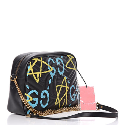 Gucci Calfskin Matelasse GucciGhost Medium GG Marmont Chain Shoulder Bag Black New Acquamarine 3 of 11