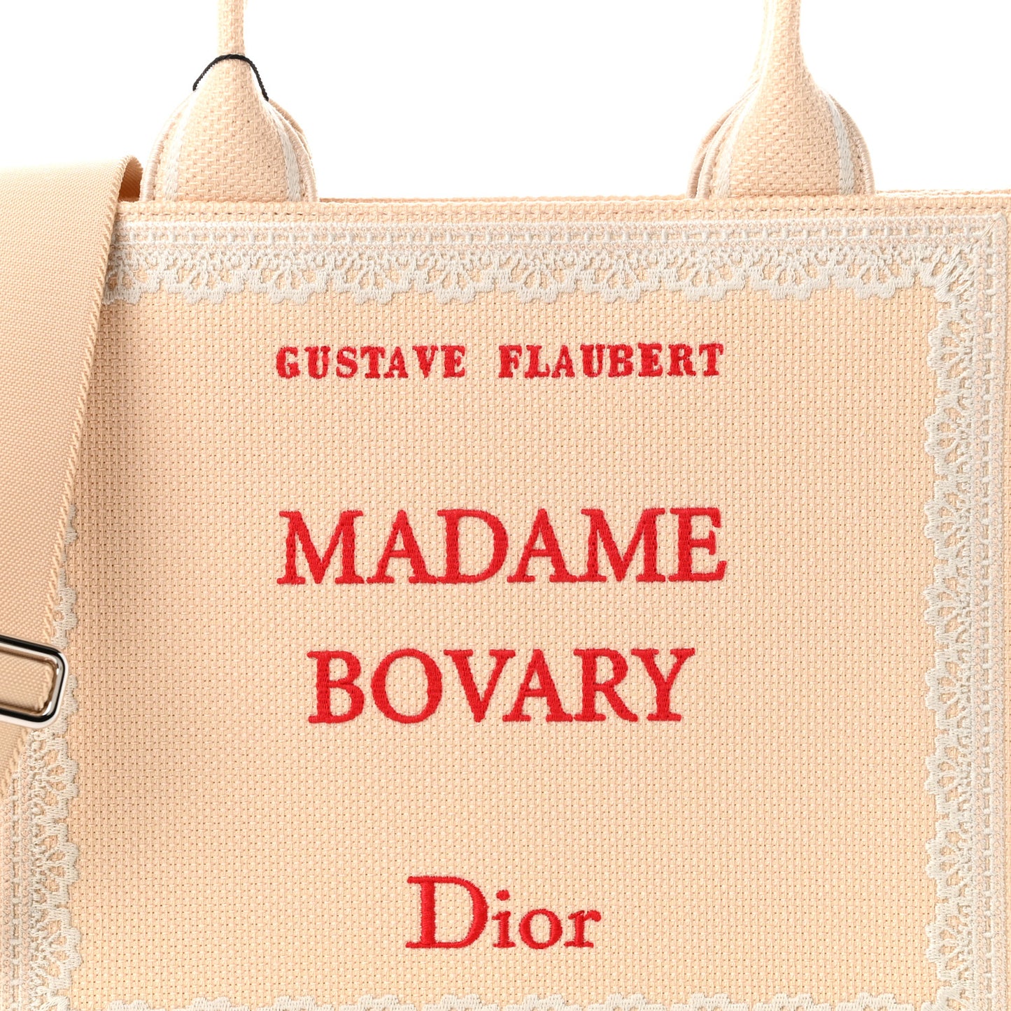 Oblique Embroidered Lace Dior Madame Bovary Small Book Tote With Strap Beige Red