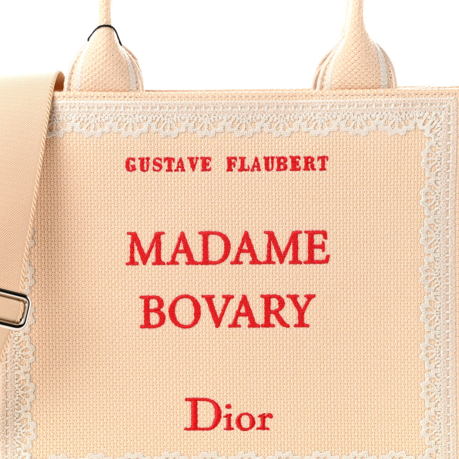 Christian Dior Oblique Embroidered Lace Dior Madame Bovary Small Book Tote With Strap Beige Red 8 of 11