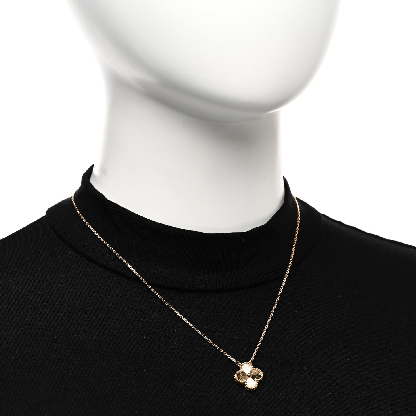 18K Yellow Gold Guilloche Vintage Alhambra Pendant Necklace