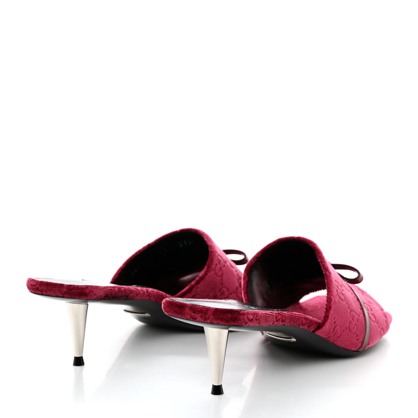 New Velvet Ashmir Regent Calfskin GG Monogram Square Toe Bow 45mm Slide Sandals 39 Red Grape