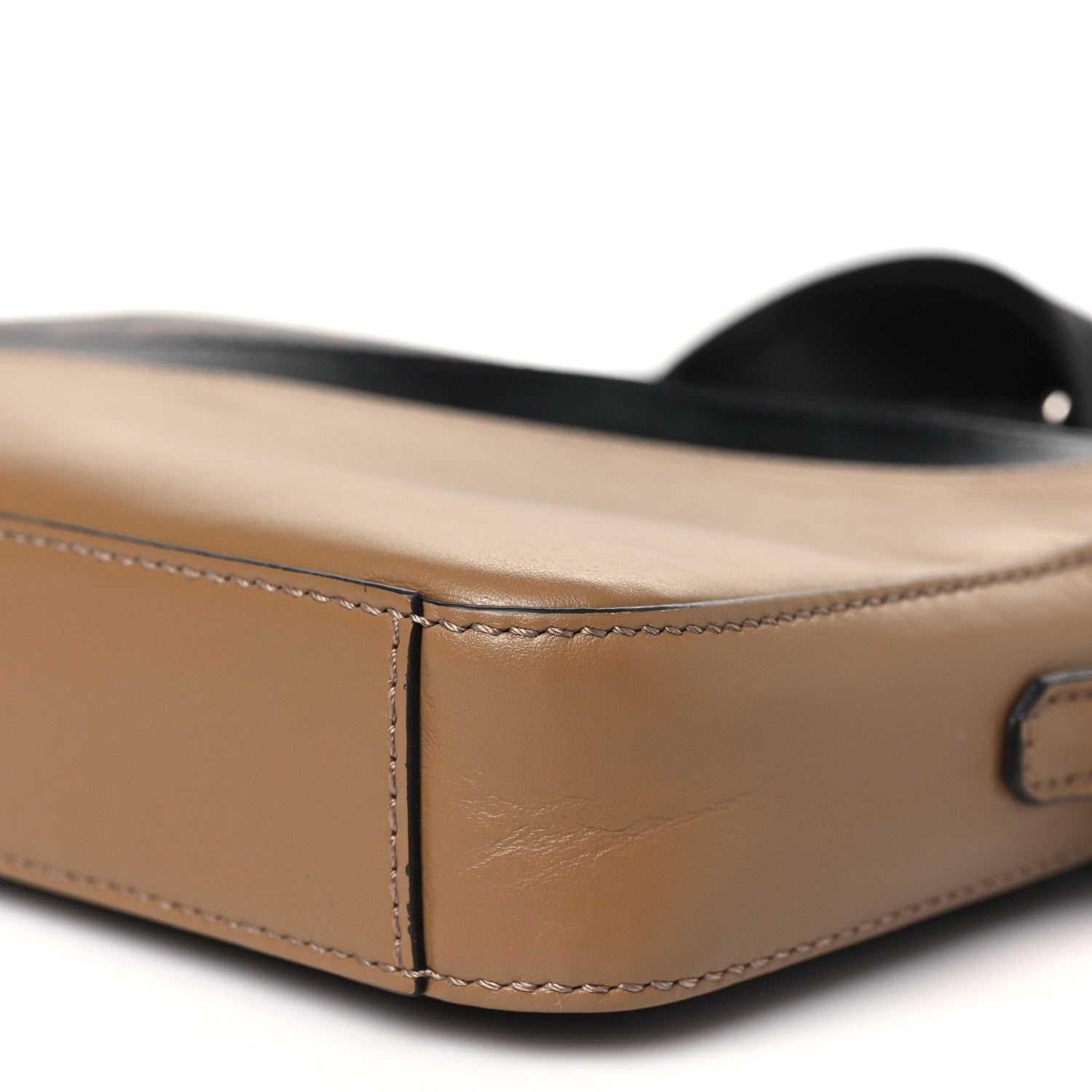 Fendi Glazed Fabric Vitello Cover FF 1974 Diagonal Bi-Color Medium Camera Case Tobacco Moro Sand Black 10 of 10