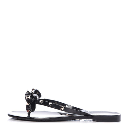 Valentino Garavani PVC Jelly Rockstud Bow Thong Sandals 38 Black 1 of 8