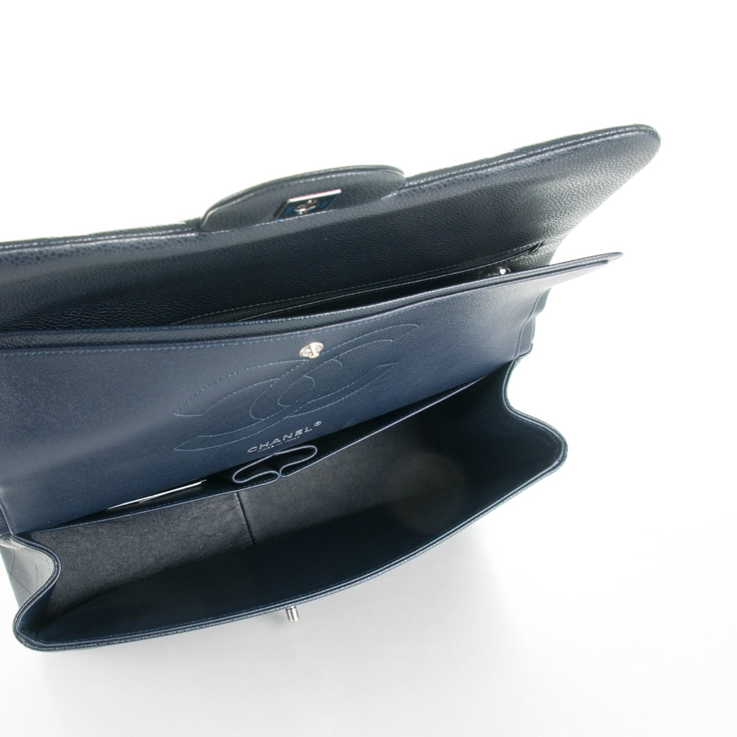 Caviar Quilted Jumbo Double Flap Navy Blue