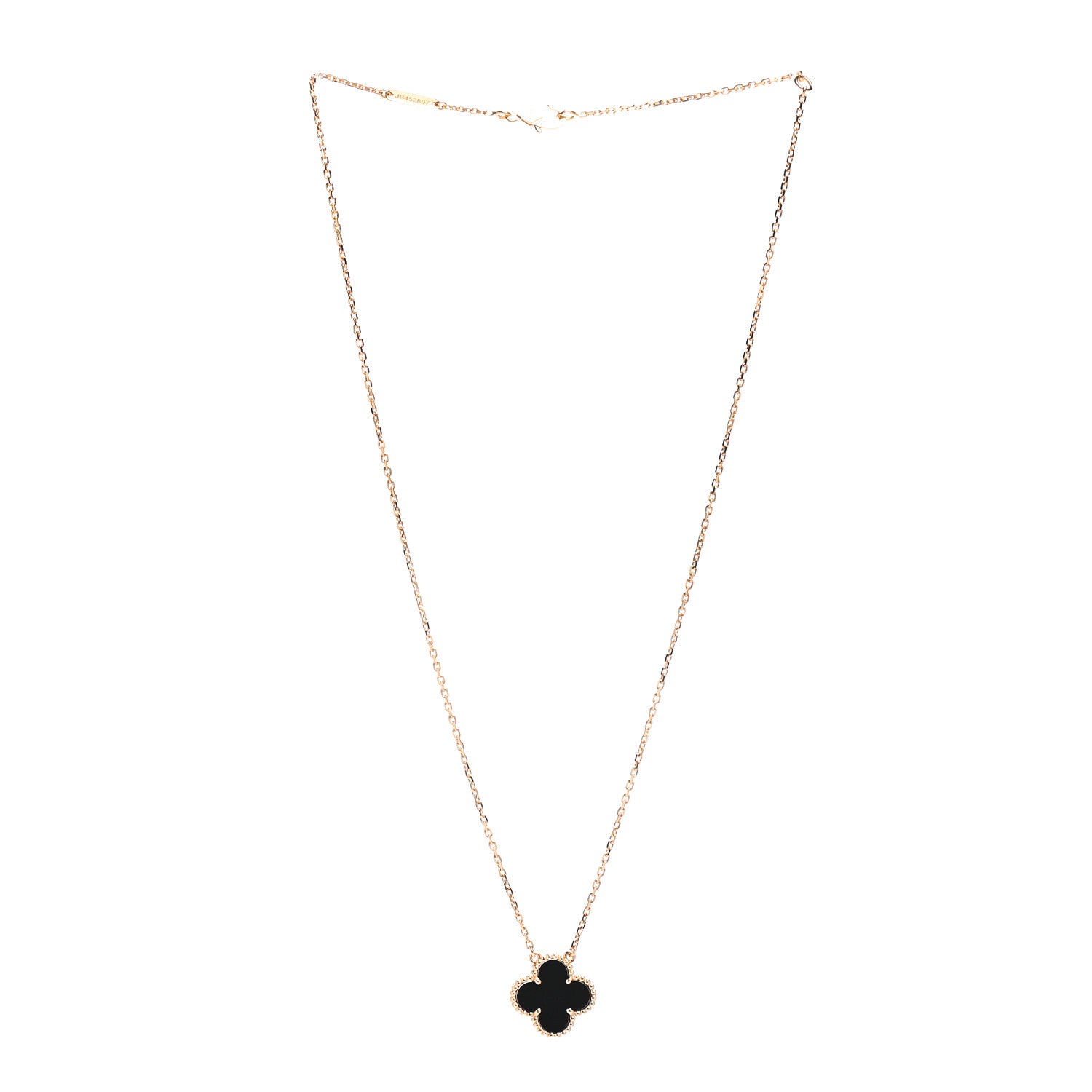 Van Cleef & Arpels 18K Yellow Gold Black Onyx Vintage Alhambra Pendant Necklace 3 of 6