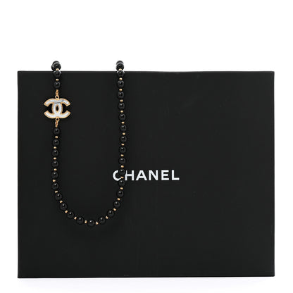 Chanel Marble Beaded CC Long Necklace Black Gold White 6 of 6