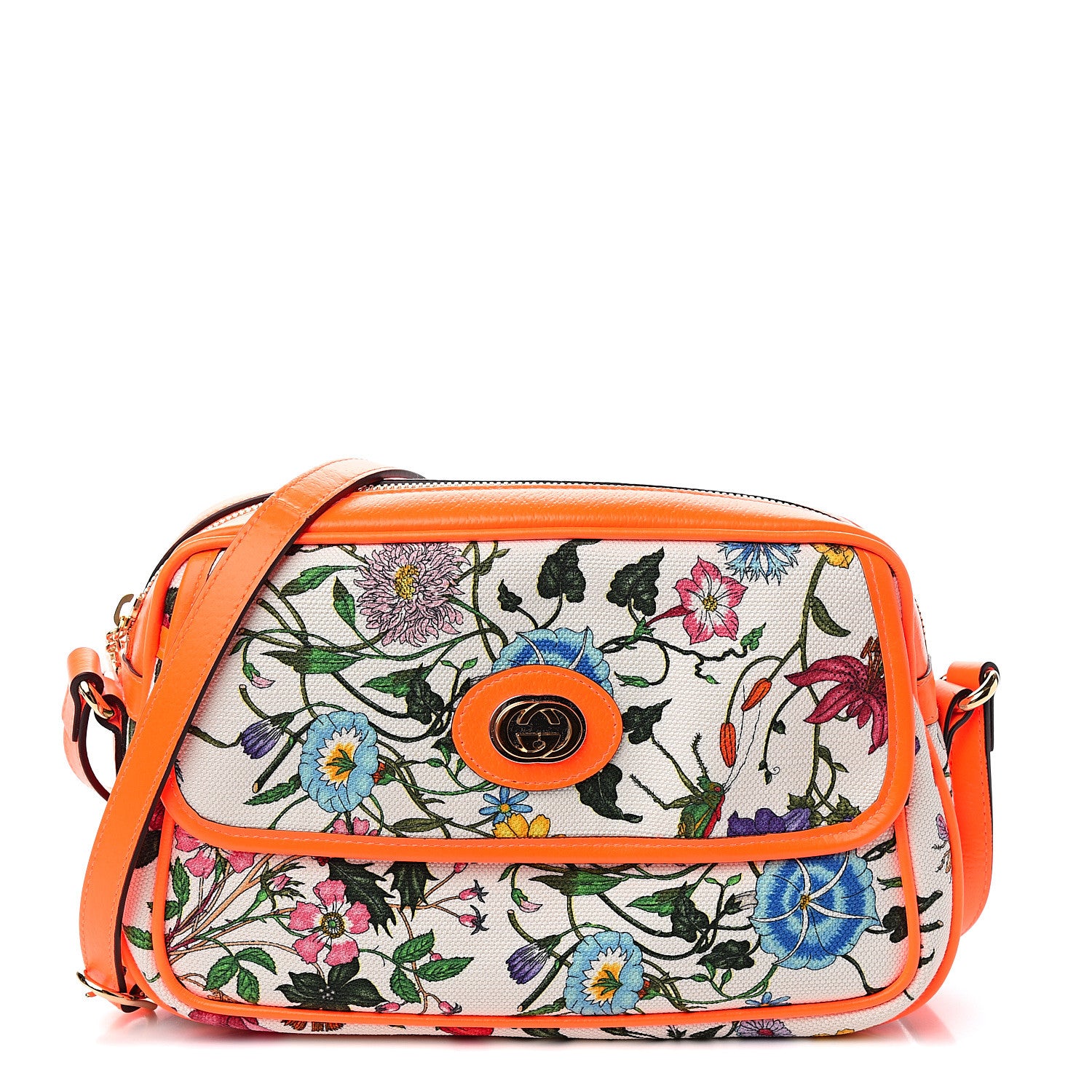 Gucci Canvas Flora Floral Shoulder Bag White Orange Fluo 1 of 9