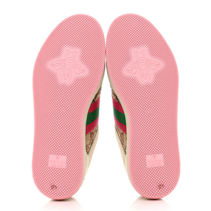 Gucci Calfskin GG Supreme Crystals Web Screener Sneakers 37.5 Beige Ebony Wild Rose 6 of 9