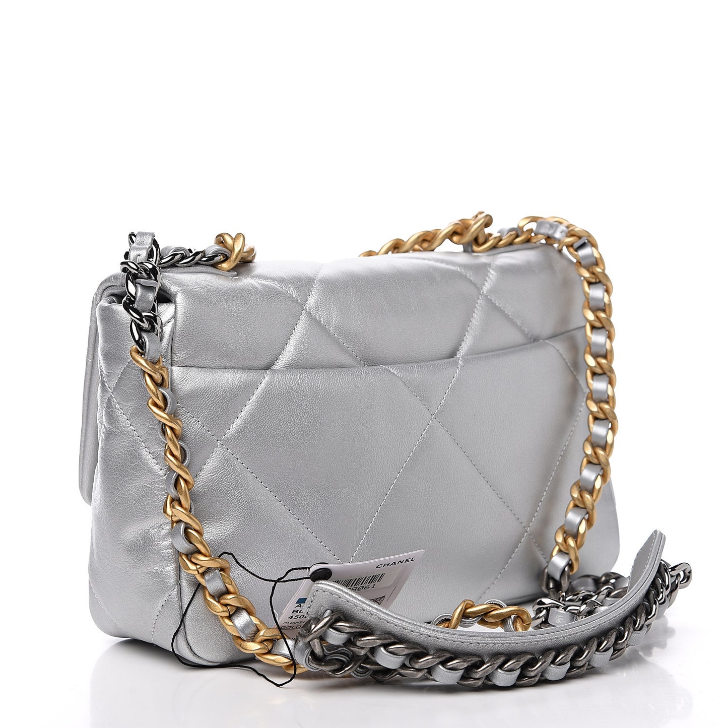 Metallic Goatskin Quilted Medium 19 Flap Silver