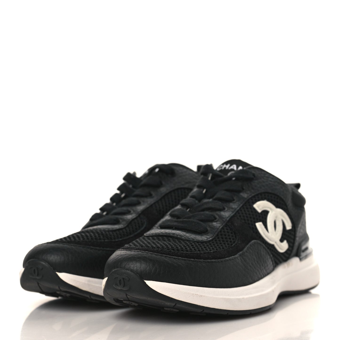 Calfskin Mesh Lycra Suede Womens Logo Sneakers 36.5 Black
