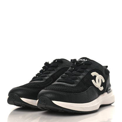 Chanel Calfskin Mesh Lycra Suede Womens Logo Sneakers 36.5 Black 3 of 7