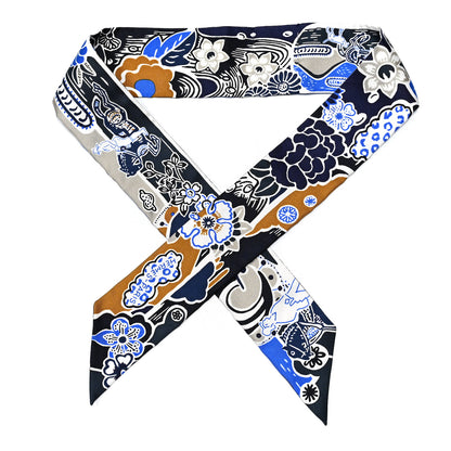 Hermes Silk Bingata Twilly Marine Tabac White 1 of 4