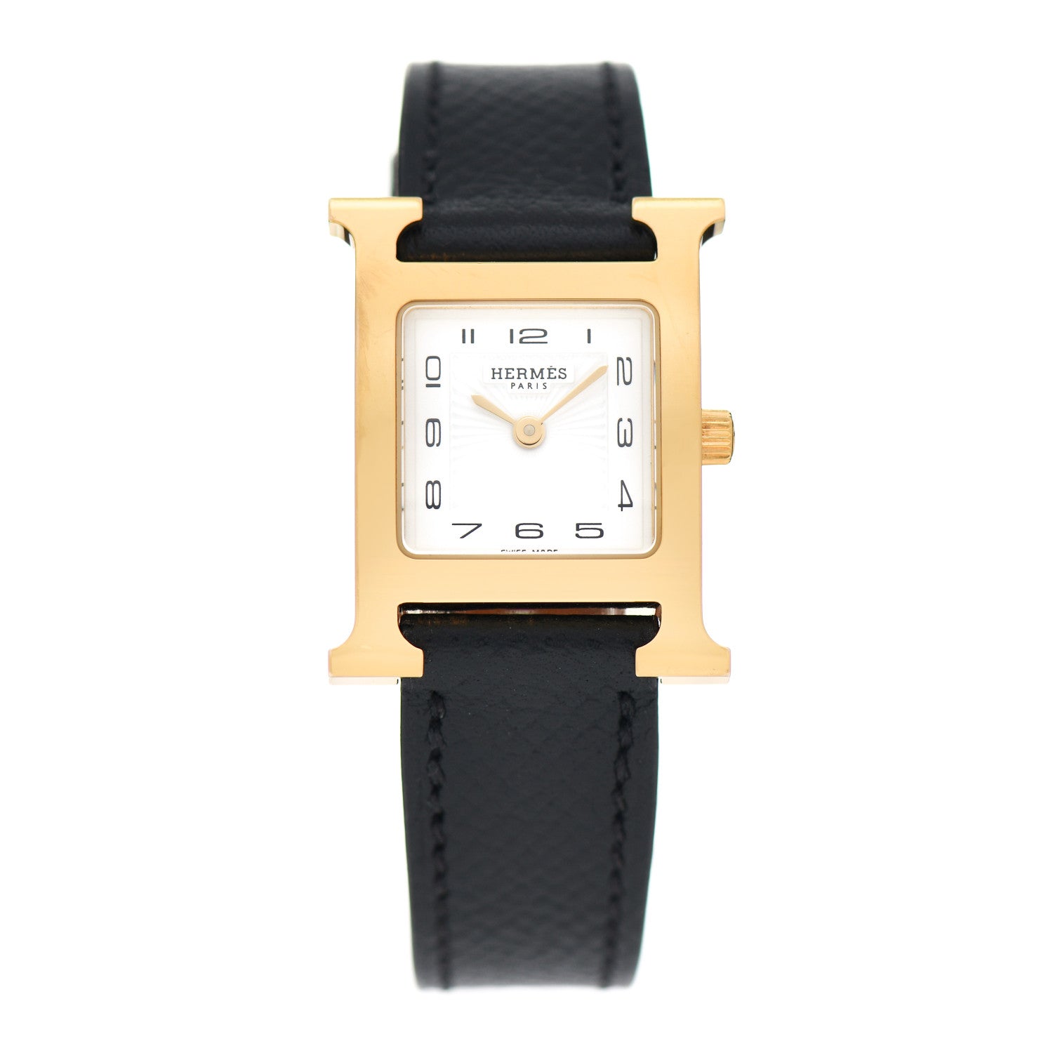 Hermes Stainless Steel Epsom 21mm Heure H Hour Quartz Watch Noir 1 of 4