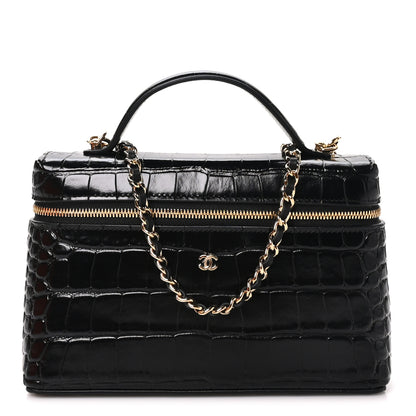 Chanel Calfskin Crocodile Embossed Crococo Exoticoco Vanity With Chain Black 1 of 11