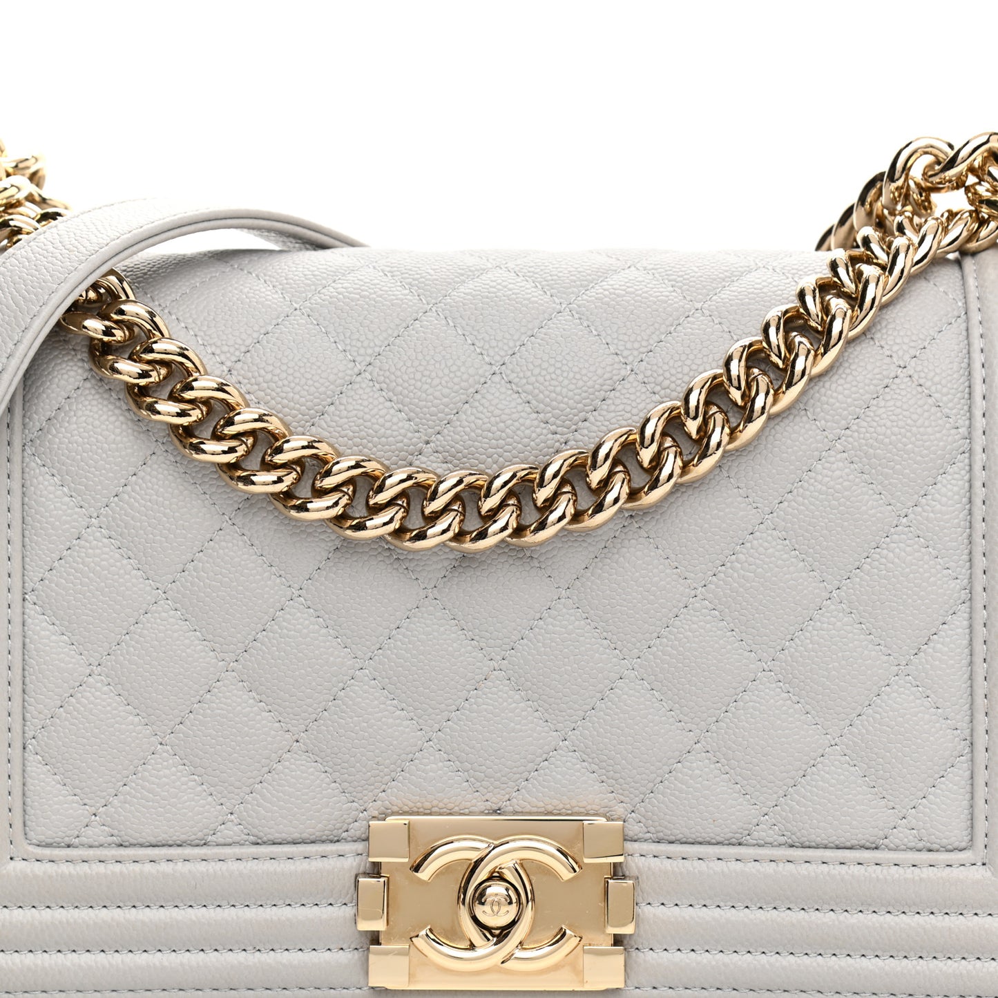 Caviar Quilted Medium Boy Flap Light Grey