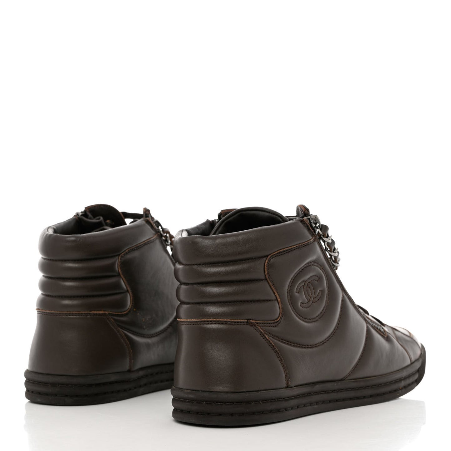 Calfskin Mens Zipped Sneakers 44 Brown