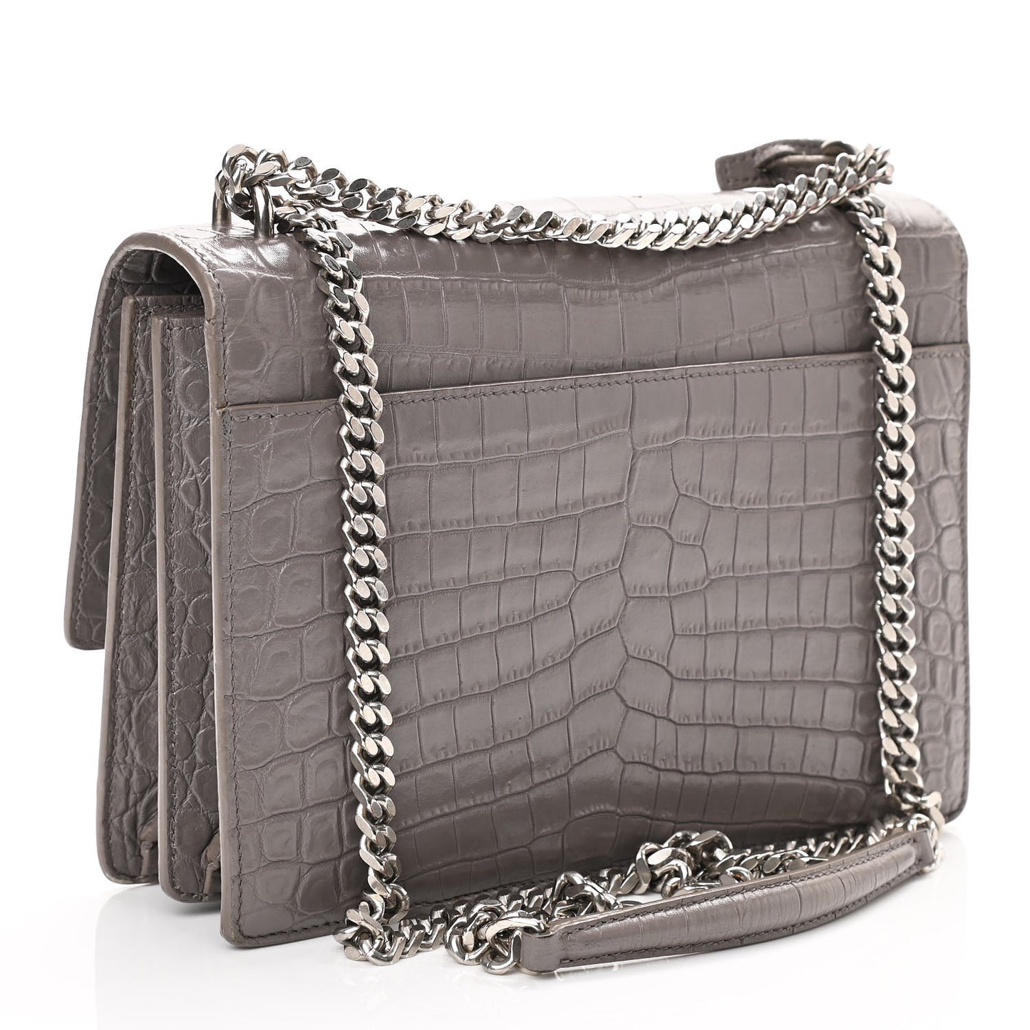 Calfskin Crocodile Embossed Medium Monogram Sunset Fog