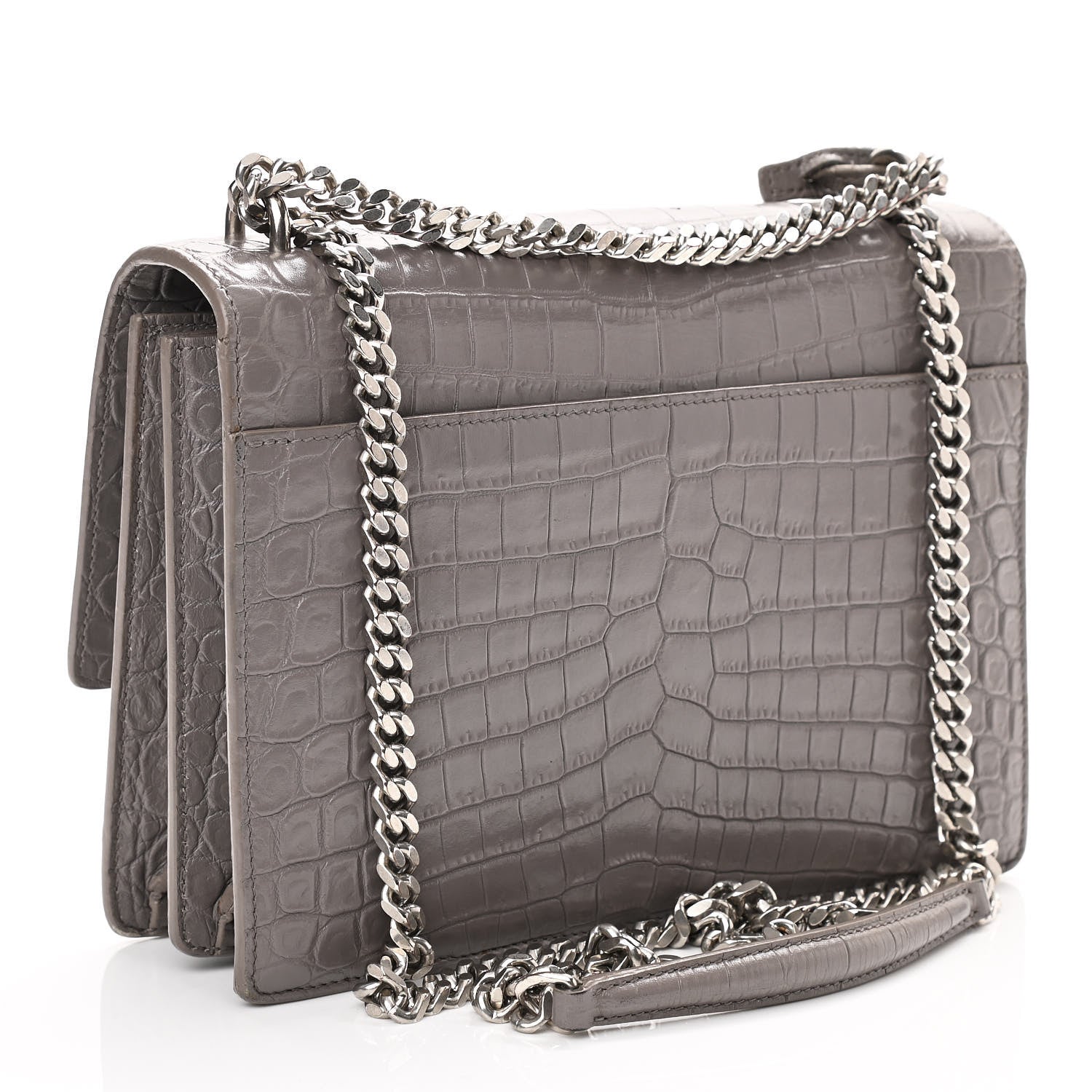 Saint Laurent Calfskin Crocodile Embossed Medium Monogram Sunset Fog 3 of 9