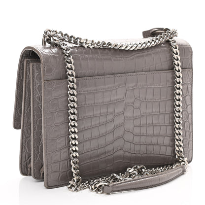 Saint Laurent Calfskin Crocodile Embossed Medium Monogram Sunset Fog 3 of 9