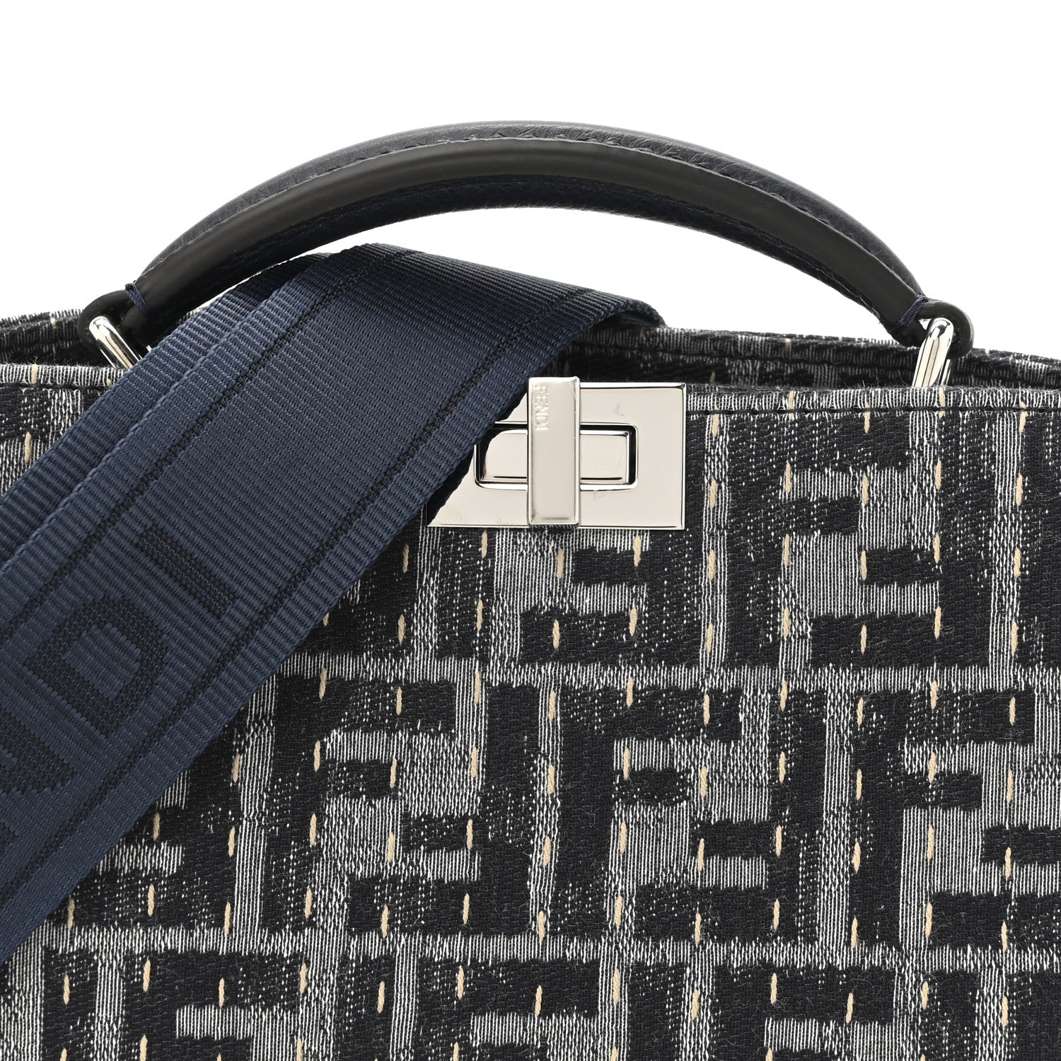 Fendi Chenille Vitello Seta FF Peekaboo I See U X Cross Satchel Blue Notte 9 of 11