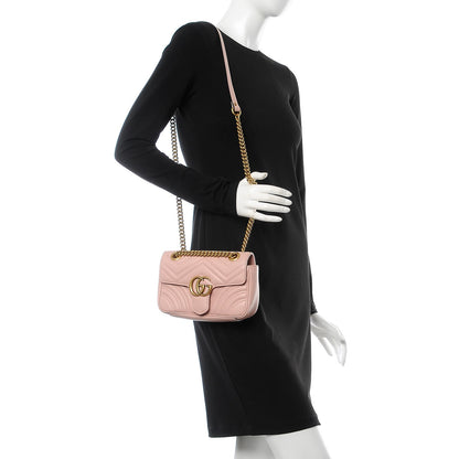 Gucci Calfskin Matelasse Mini GG Marmont Shoulder Bag Perfect Pink 2 of 10