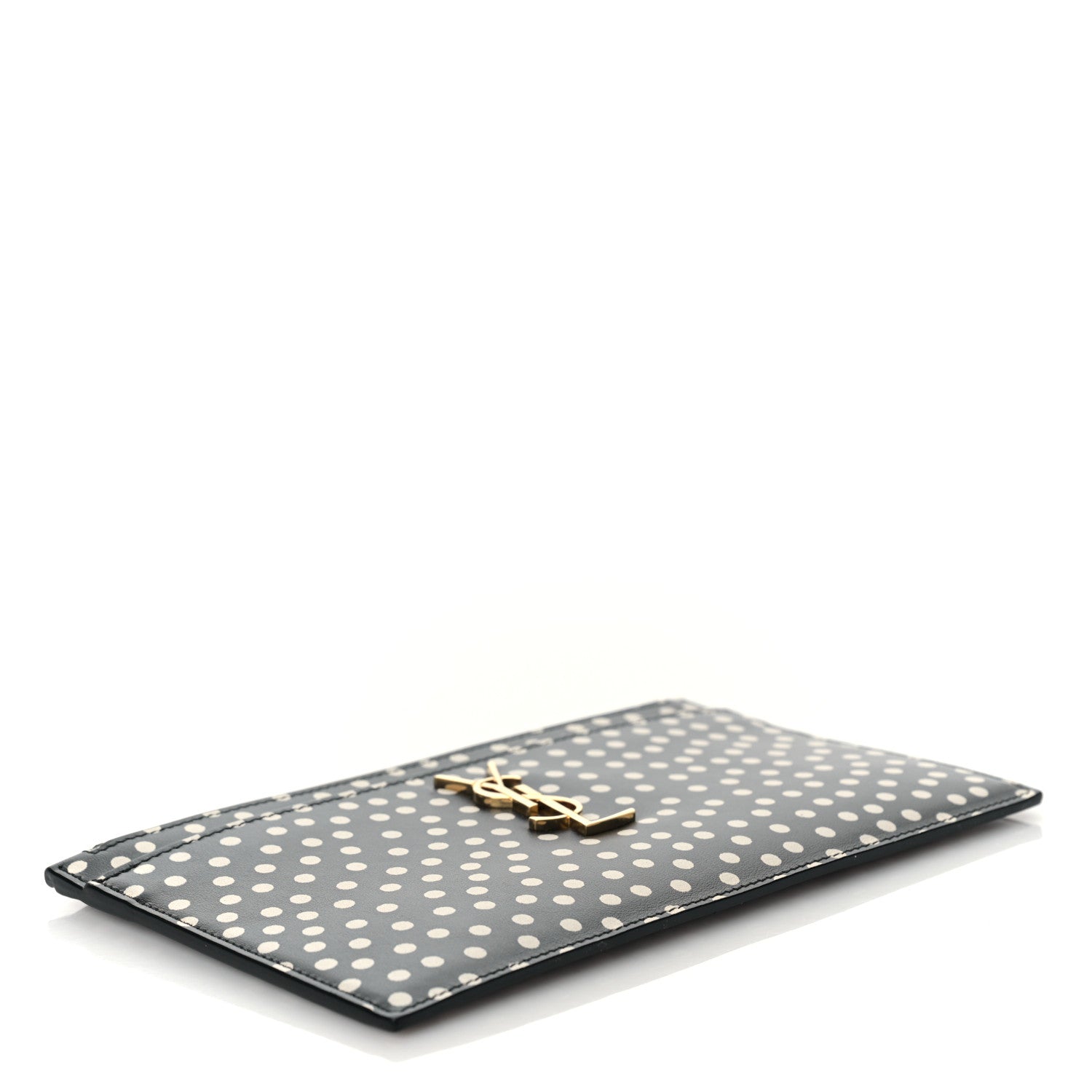 Saint Laurent Calfskin Polka Dot Monogram Zip Bill Pouch Black White 4 of 9