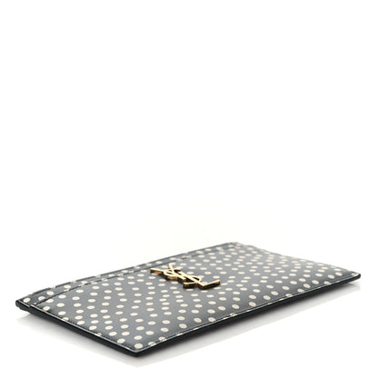 Saint Laurent Calfskin Polka Dot Monogram Zip Bill Pouch Black White 4 of 9