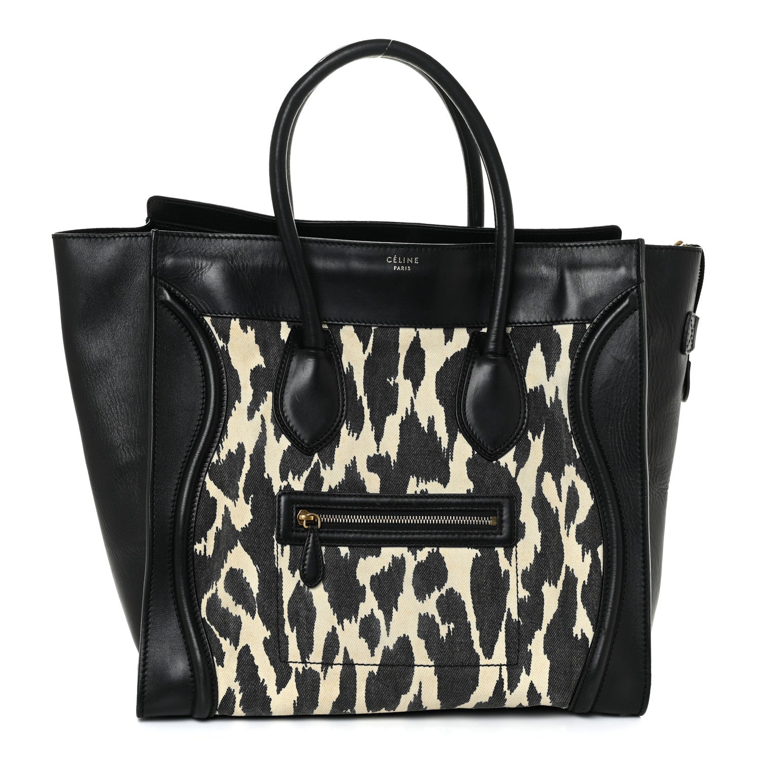Celine Linen Smooth Calfskin Leopard Print Medium Luggage Black 1 of 20
