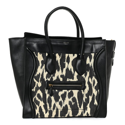Celine Linen Smooth Calfskin Leopard Print Medium Luggage Black 1 of 20