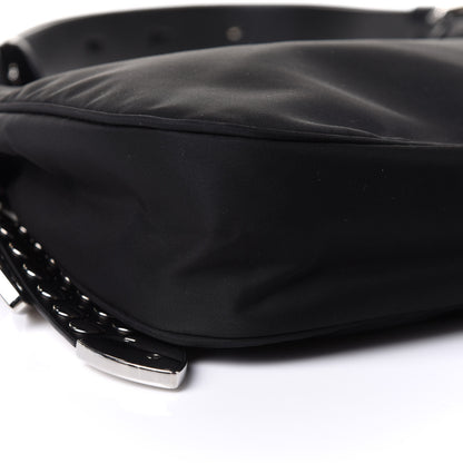 Prada Tessuto Nylon Studded New Vela Hobo Black White 10 of 11