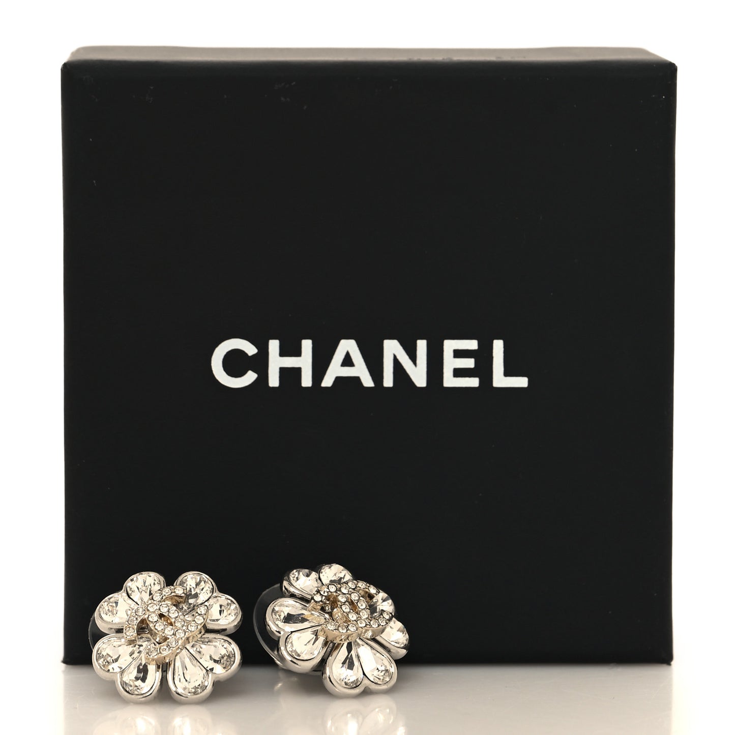 Metal Crystal CC Clover Heart Earrings Silver Gold