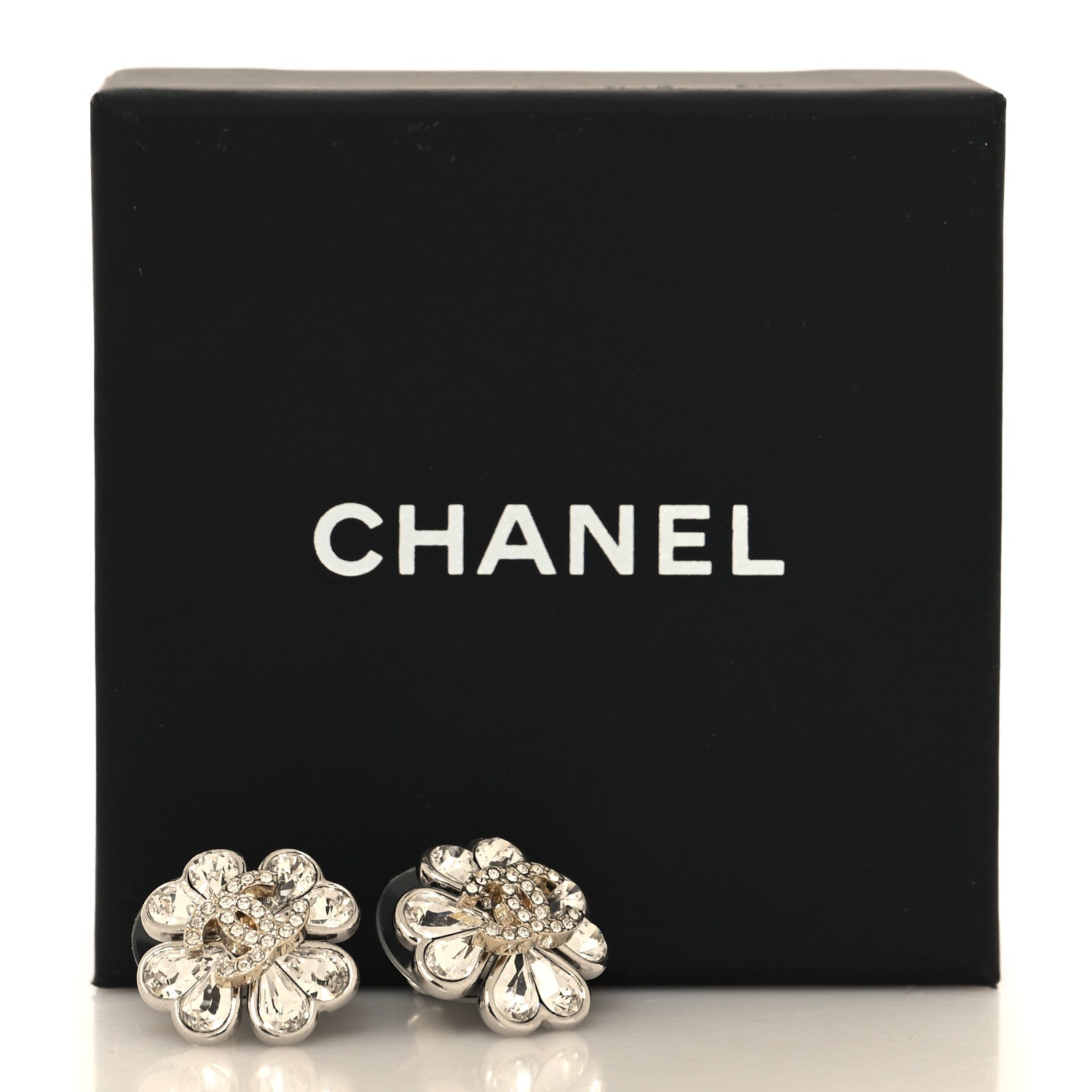 Chanel Metal Crystal CC Clover Heart Earrings Silver Gold 5 of 5