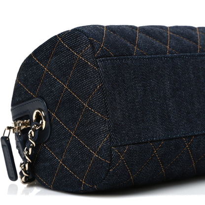 Chanel Denim Quilted Barrel Clutch With Chain Dark Blue Orange 9 of 11