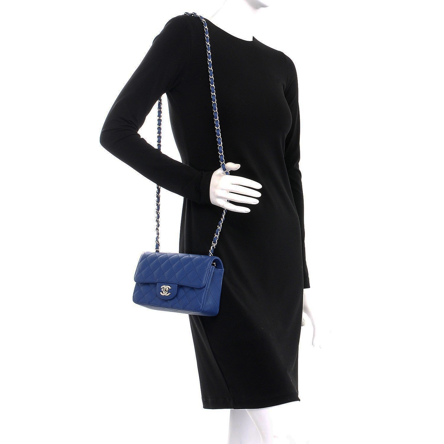 Chanel Caviar Quilted Mini Rectangular Flap Dark Blue 2 of 8