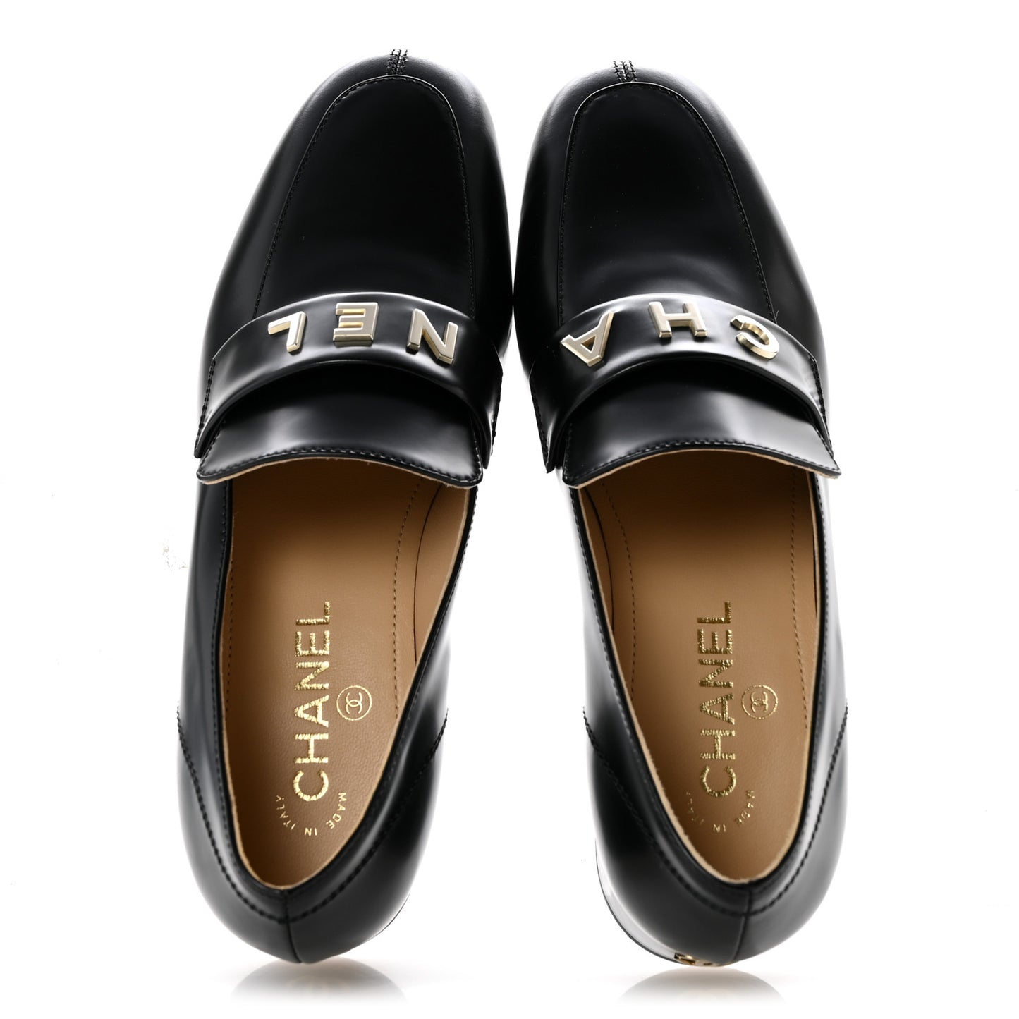Shiny Calfskin Logo Loafers 39.5 Black