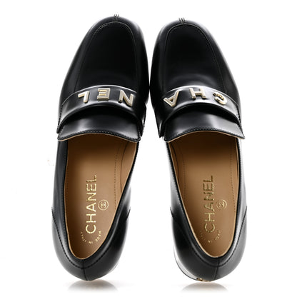 Chanel Shiny Calfskin Logo Loafers 39.5 Black 2 of 10