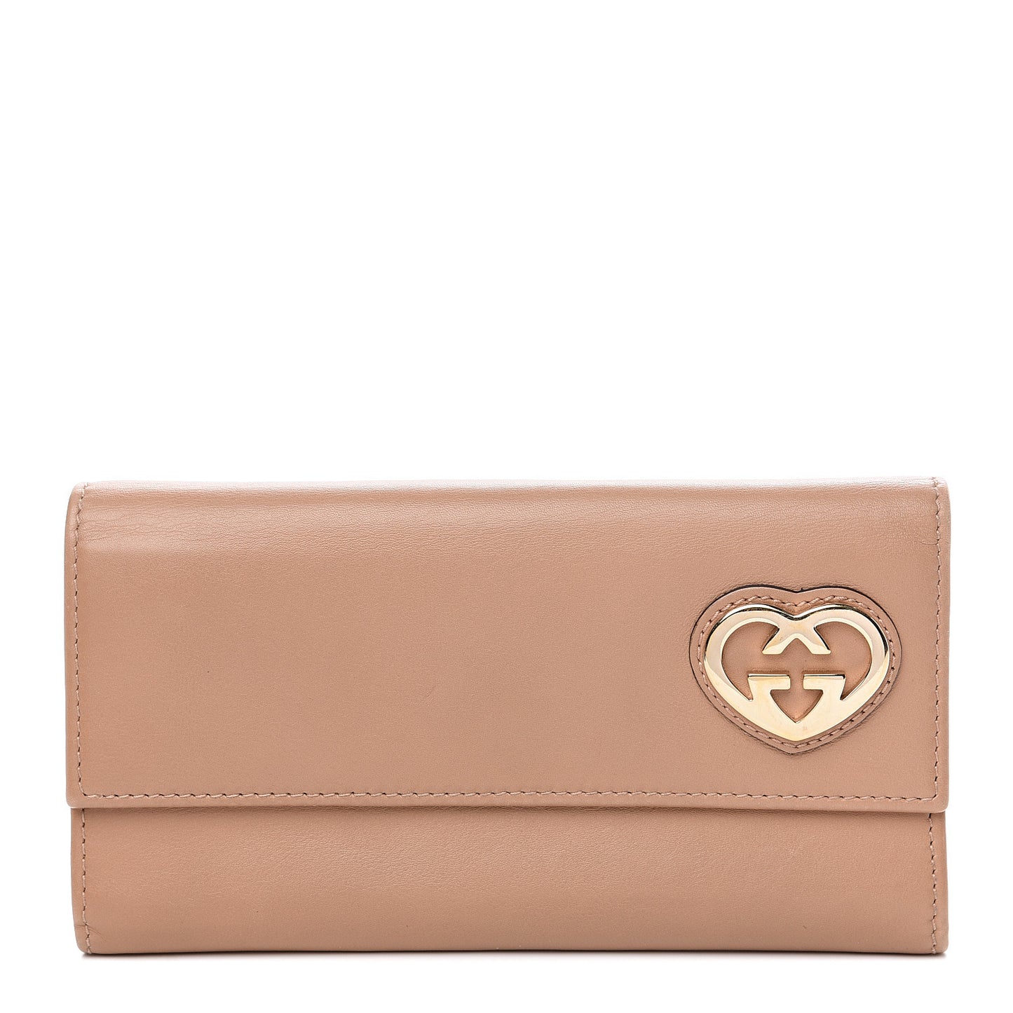 Calfskin Lovely Heart Continental Wallet Rose Beige