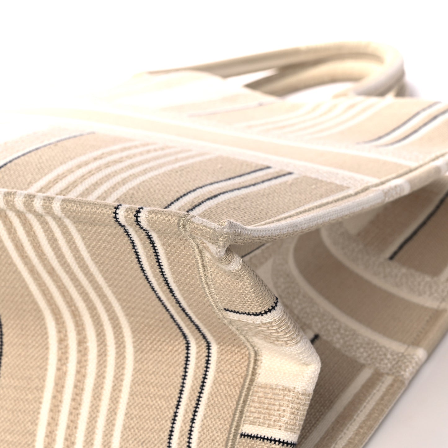 Canvas Embroidered Large Stripes Book Tote Beige