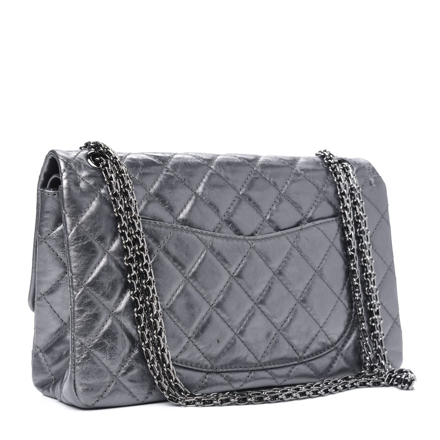 Metallic Aged Calfskin Quilted 2.55 Reissue 226 Flap Dark Silver