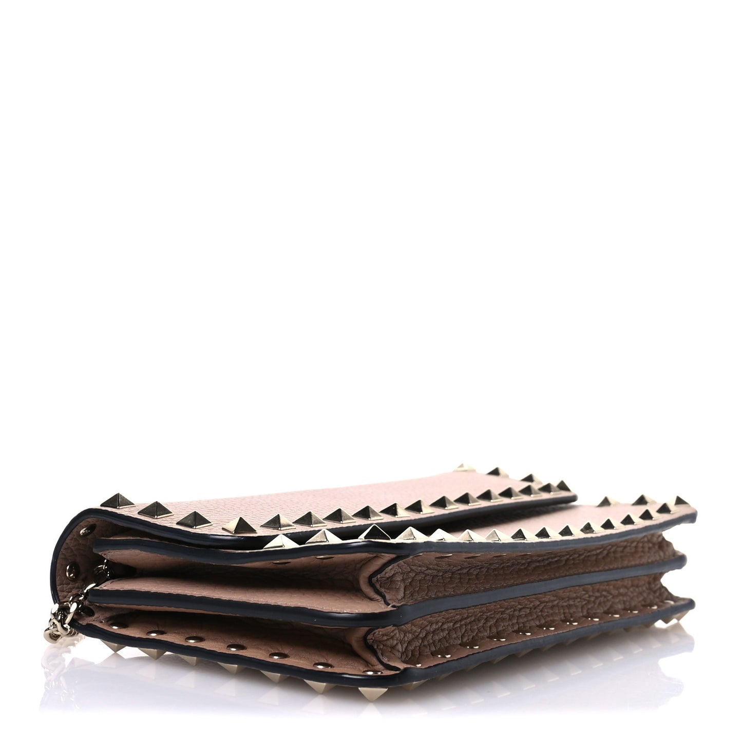Grainy Calfskin Rockstud Chain Pouch Poudre
