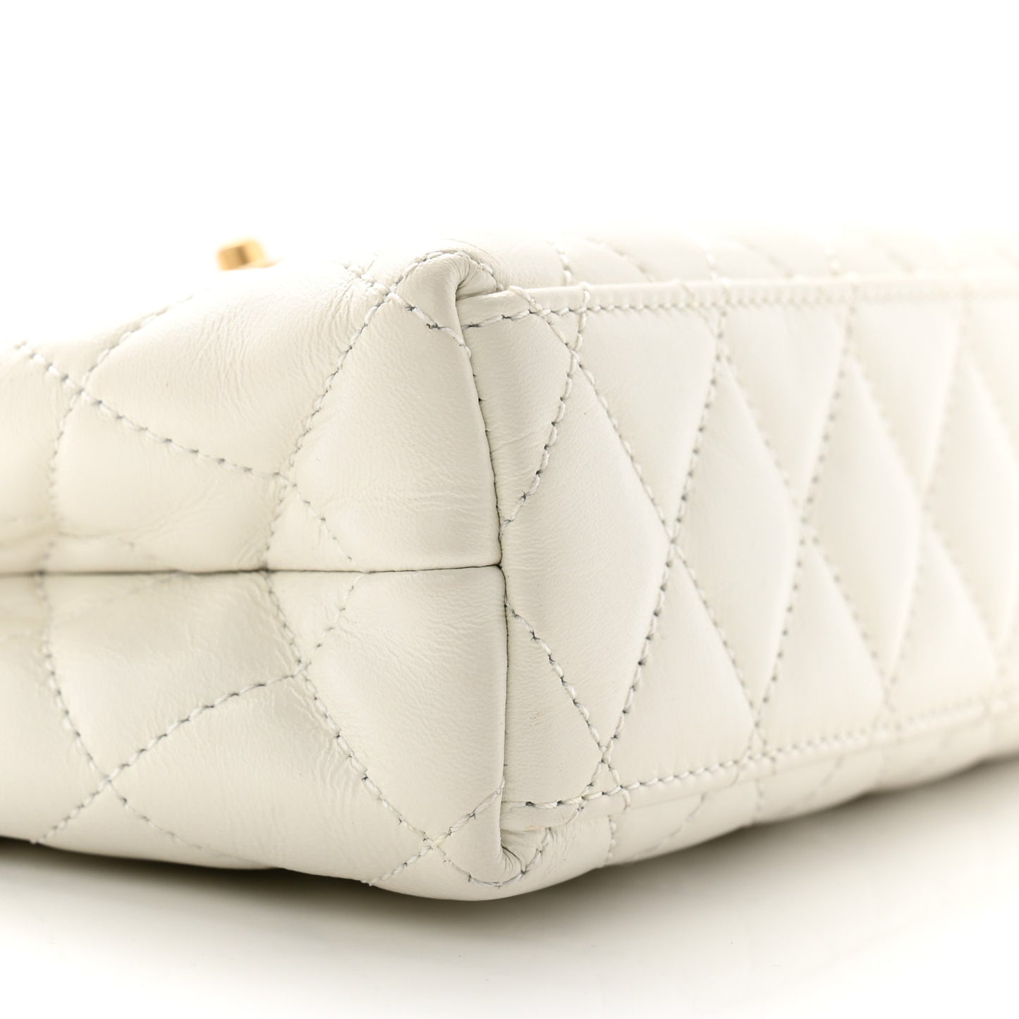 Shiny Aged Calfskin Quilted Nano Kelly Shopper White