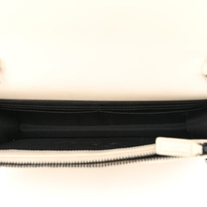 Saint Laurent Grain De Poudre Matelasse Chevron Monogram Envelope Chain Wallet Dove White 5 of 18